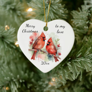 Customize Dated Cardinal to my Love Ceramic Ornament