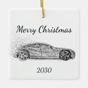 Customize Dated Christmas Sports Car Automobile Ceramic Ornament
