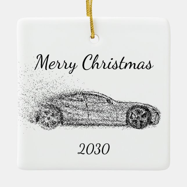 Customize Dated Christmas Sports Car Automobile Ceramic Ornament (Front)