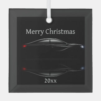 Customize Dated Christmas Sports Car Automobile Glass Ornament