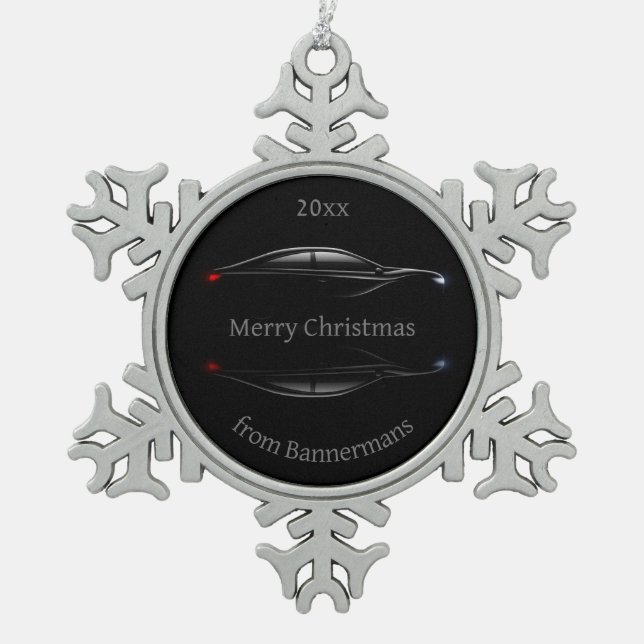 Customize Dated Christmas Sports Car Automobile   Snowflake Pewter Christmas Ornament (Front)
