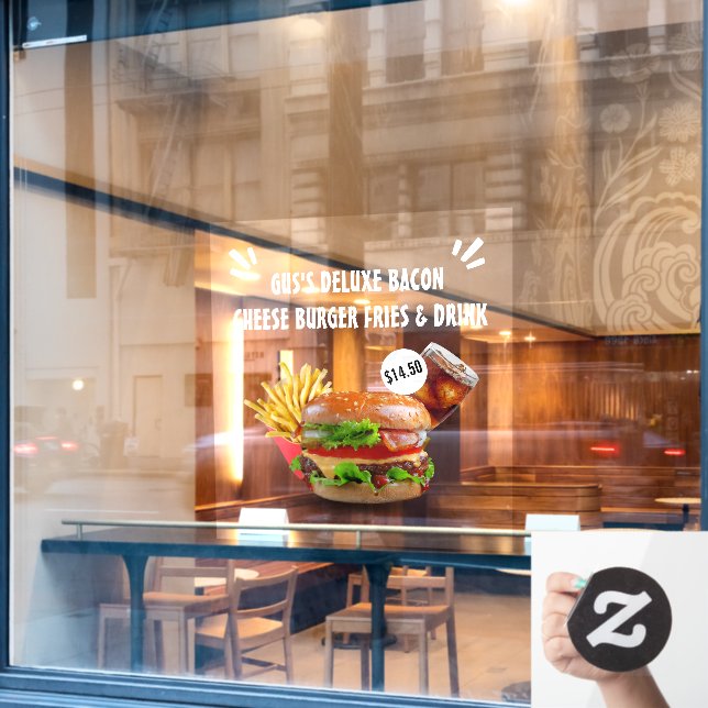 Customize Deluxe Burger Fries Drink Restaurant Med Window Cling (Cafe Window)