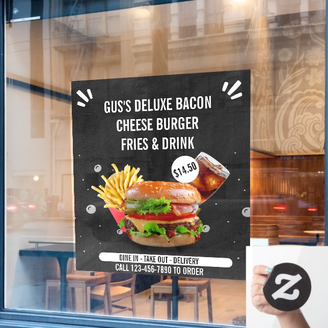 Customize Deluxe Burger Fries Drink Restaurant  Window Cling (Cafe Window)