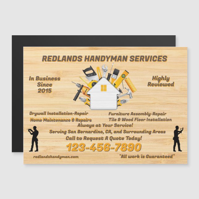 Customize Detailed Handyman Business Magnetic Card (Front/Back)