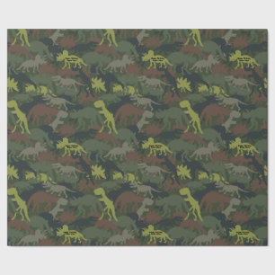 Customize Dinosaur Silhouette Camouflaged Birthday Wrapping Paper