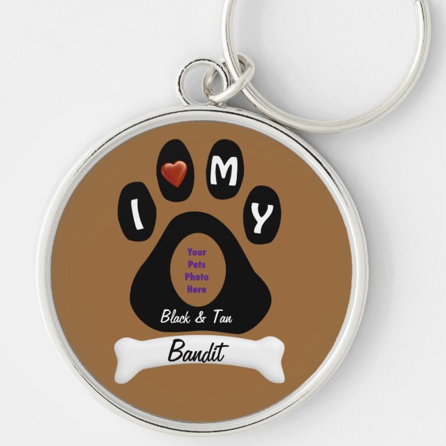 Customize Doggie Paw Print with Picture and Name Keychain (Front)