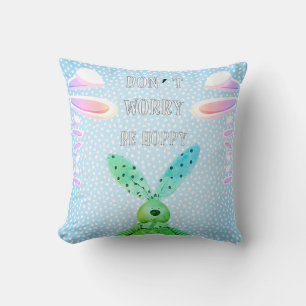Customize DON'T WORRY BE HOPPY Easter Bunny Cute Throw Pillow