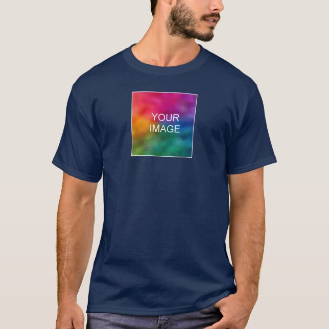 Customize Double Sided Navy Blue Add Image Men's T-Shirt (Front)