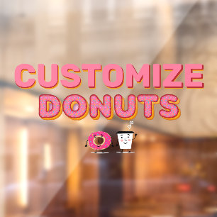Customize Doughnut Shop Sprinkle Doughnut and Coff Window Cling