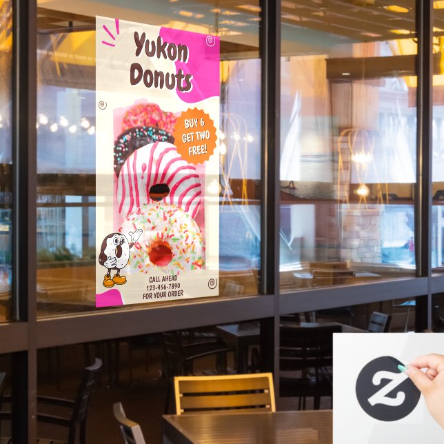 Customize Doughnuts Beige Pink Promotion Window Cling (Restaurant Window)