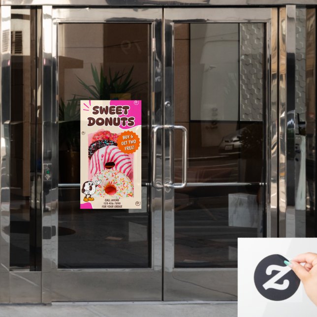 Customize Doughnuts Beige Pink Promotion Window Cling (Office Door)