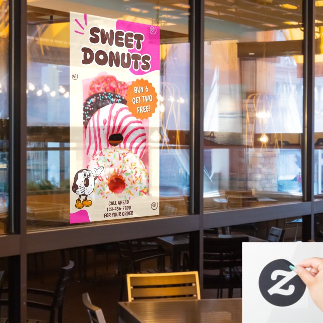 Customize Doughnuts Beige Pink Promotion Window Cling (Restaurant Window)