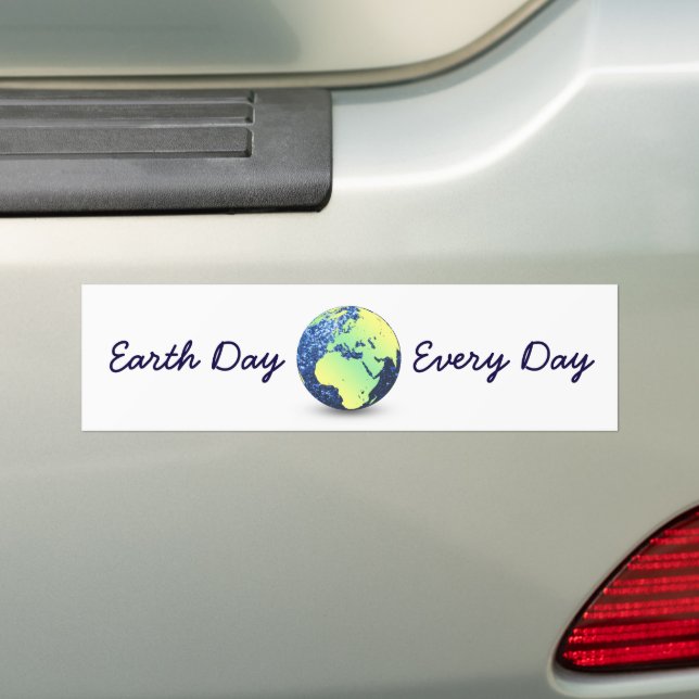 Customize Earth Day Every Day blue sparkles Globe Bumper Sticker (On Car)