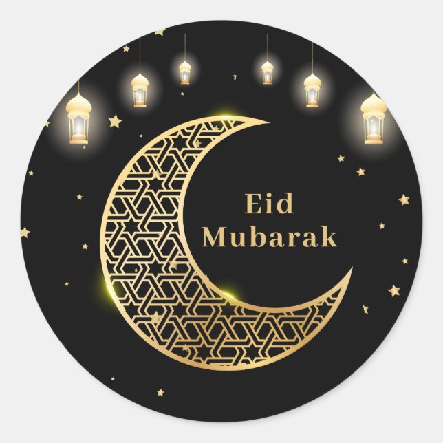 Customize Eid Mubarak / Ramadan Kareem Gold Classic Round Sticker (Front)