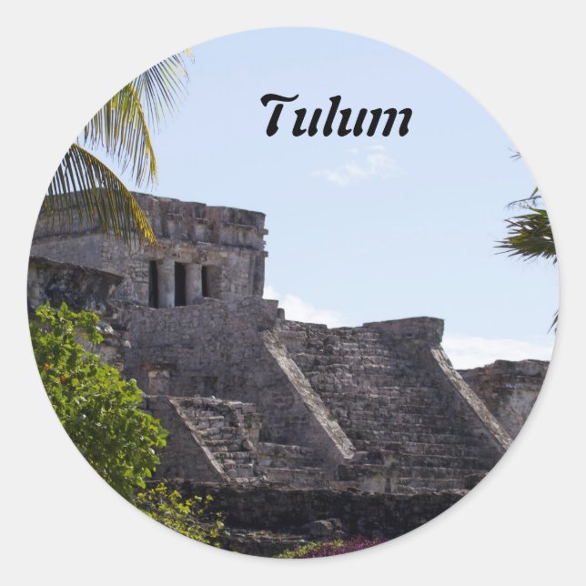 Customize El Castillo de Tulum - Mayan ruins Classic Round Sticker (Front)