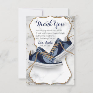 Customize Elegant Birthday Sneaker Ball Party Thank You Card