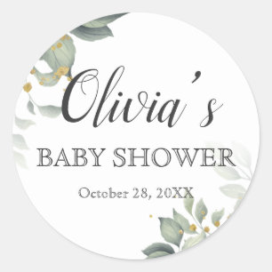 Customize Elegant Greenery Modern Baby Shower RSVP Classic Round Sticker