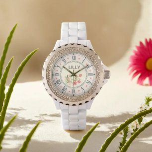 Customize Elegant Pink Watercolor Floral Stylish Watch