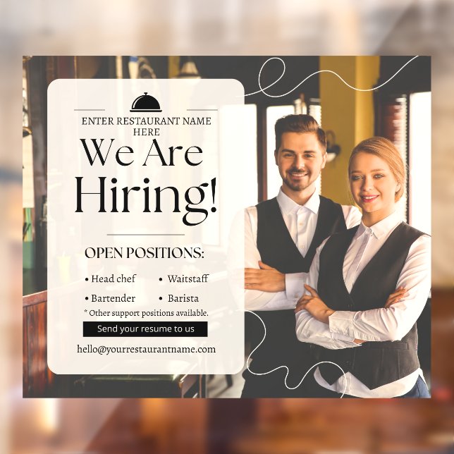 Customize Elegant Restaurant We Are Hiring Staff Window Cling (Sheet 2)