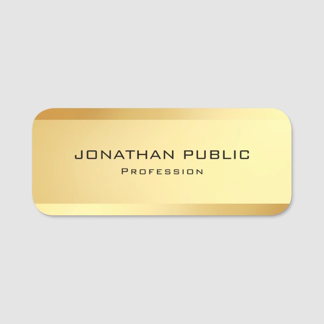 Customize Elegant Simple Faux Gold Template Name Tag (Front)
