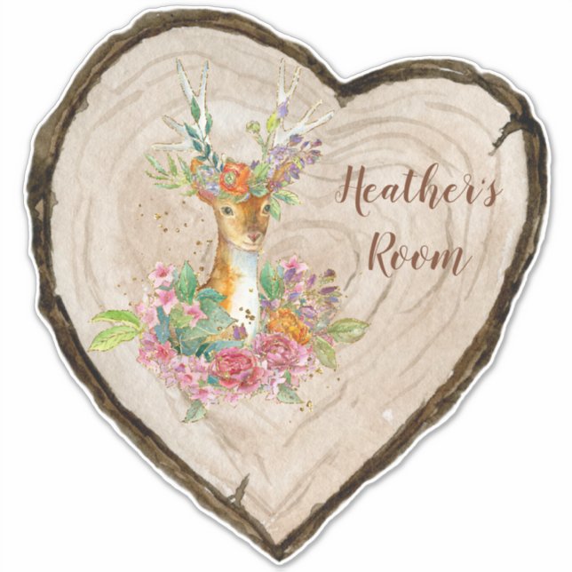 Customize Enchanted Floral Deer Heart Wood Slice (Front)