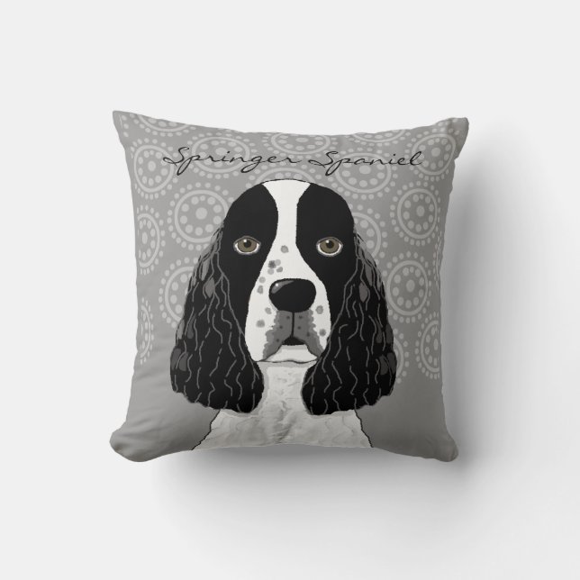 Customize English Springer Spaniel Dog on Grey Throw Pillow (Front)