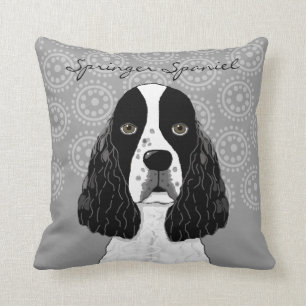 Customize English Springer Spaniel Dog on Grey Throw Pillow