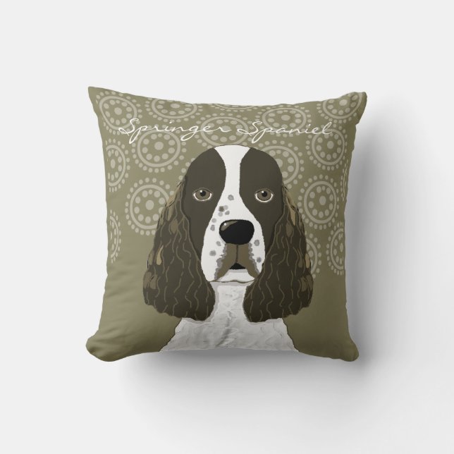 Customize English Springer Spaniel in Brown White Throw Pillow (Front)