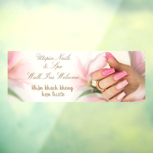 Customize English Vietnamese Nail Salon Walk Ins Window Cling