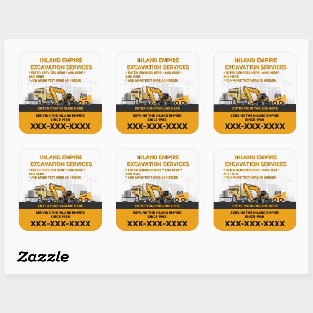 Customize Excavation General Contractor Constructi Square Sticker (Sheet)