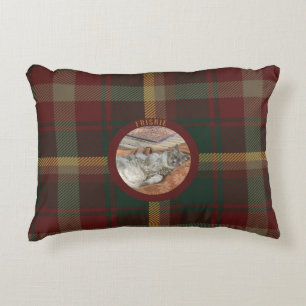 Customize Family Cat Maple Leaf Tartan Bed Accent Pillow