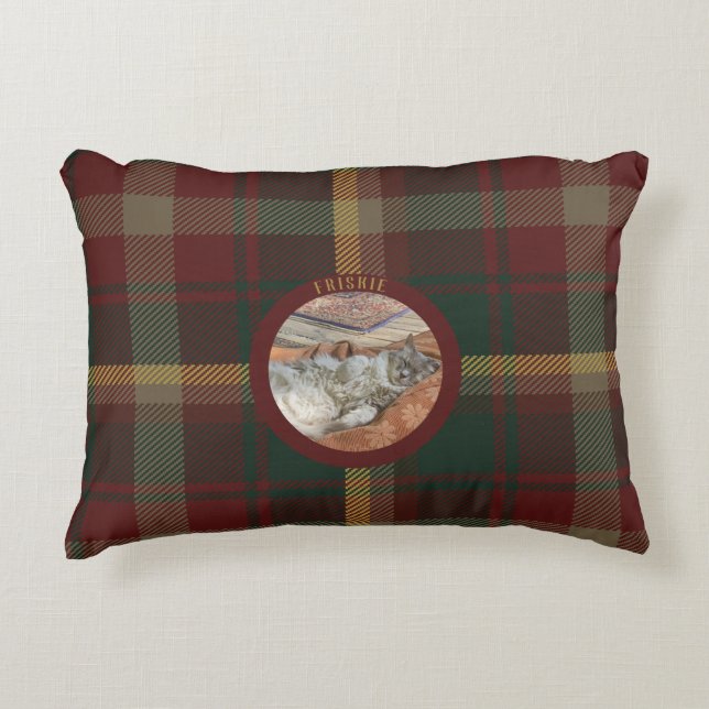 Customize Family Cat Maple Leaf Tartan Bed Accent Pillow (Front)