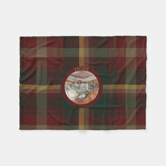 Customize Family Cat Maple Leaf Tartan Kitty Fleece Blanket (Front (Horizontal))