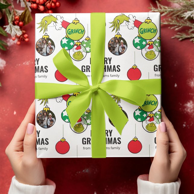Customize Family Photo - Grinch with Ornaments Wrapping Paper (Wrapped gift)