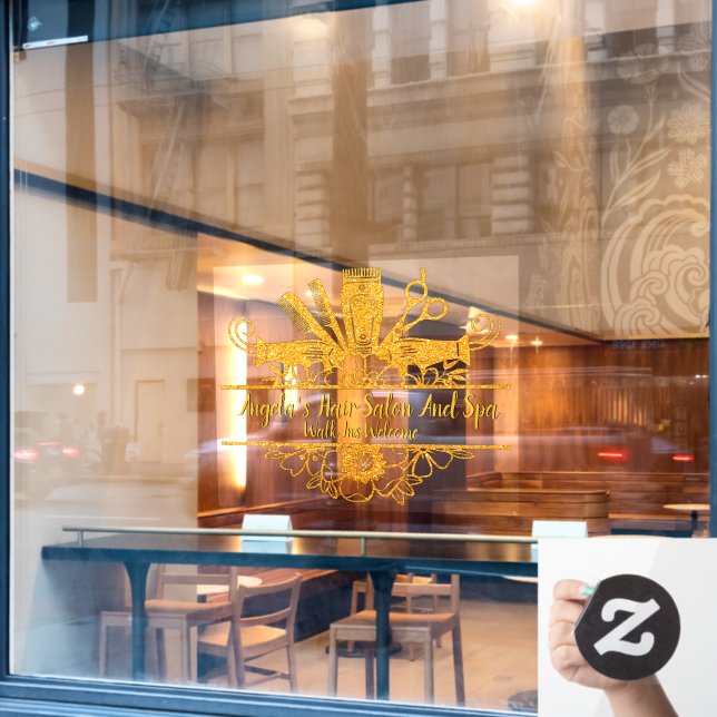 Customize Faux Gold Glitter Hair Salon And Spa  Window Cling (Cafe Window)