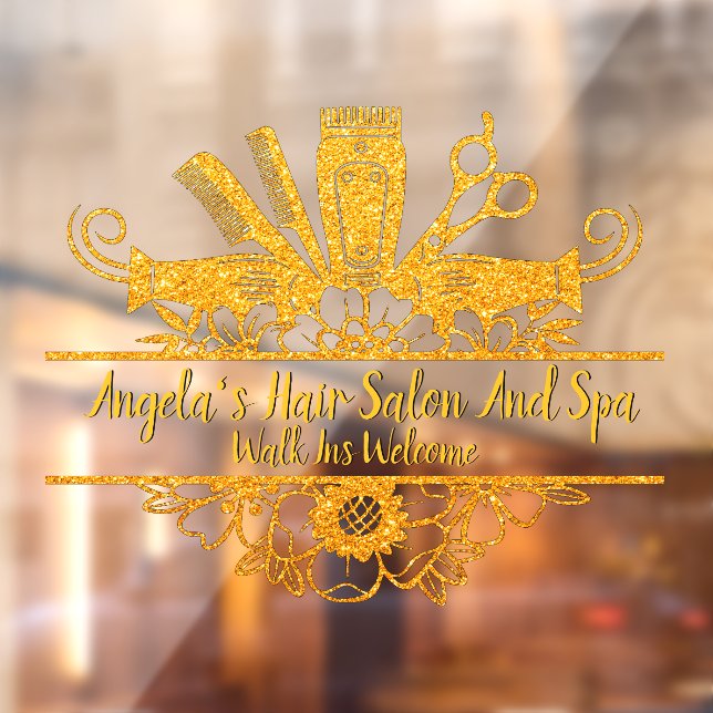 Customize Faux Gold Glitter Hair Salon And Spa Window Cling (Sheet 2)