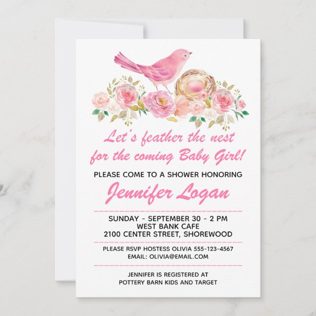 Customize Feather the Nest Baby Shower Invitation (Front)