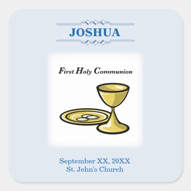 Customize, First Communion Body and Blood Square Sticker (Front)