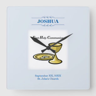 Customize, First Communion Body and Blood Square Wall Clock
