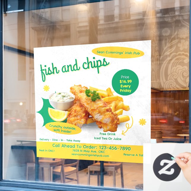 Customize Fish and Chips Restaurant Promotional Window Cling (Cafe Window)