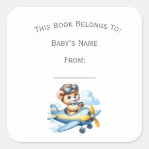 Customize Flying Teddy Bear Book Plate Square Sticker