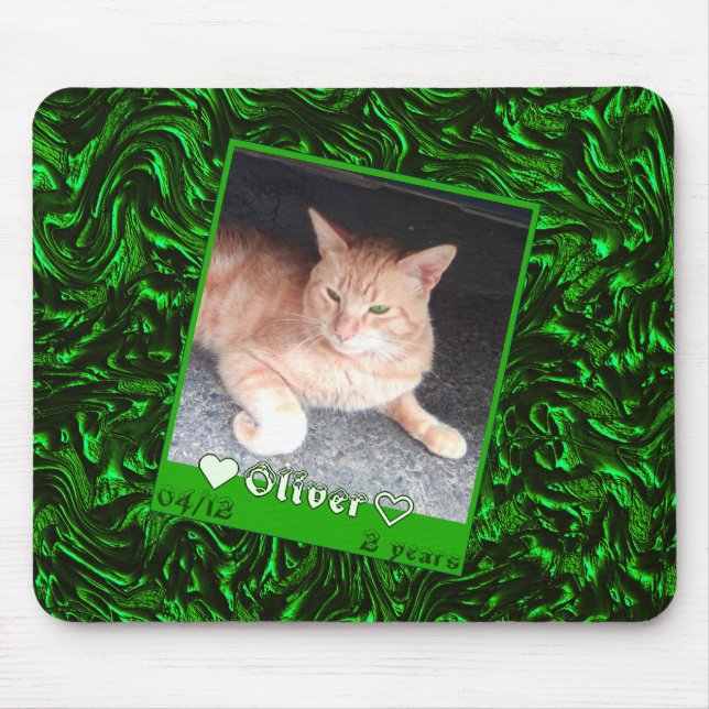 Customize frame photo cat pet, green metal texture mouse pad (Front)