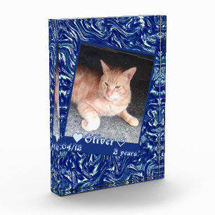 Customize frame photo cat pet on dark blue texture block
