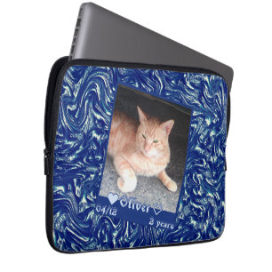Customize frame photo cat pet on dark blue texture laptop sleeve