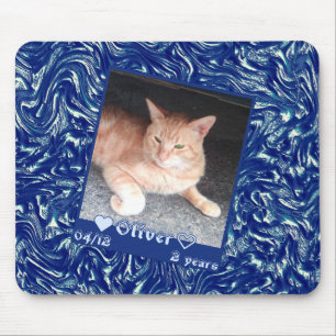 Customize frame photo cat pet on dark blue texture mouse pad