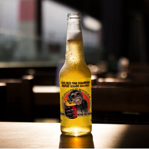 Customize Funny Beer Pong Champs Chimpanzee Bottle Label