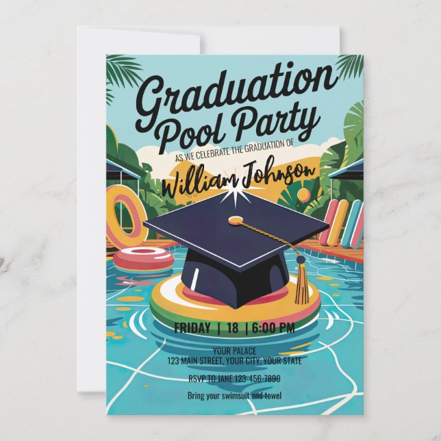 Customize Funny Lively Pool Graduation Party Invitation (Front)
