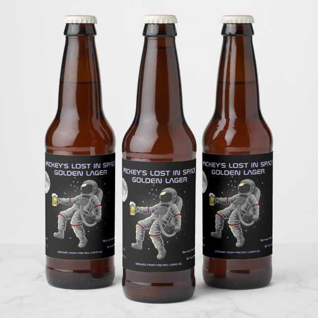 Customize Funny Spaceman Astronaut Lost In Space  Beer Bottle Label (Bottles)