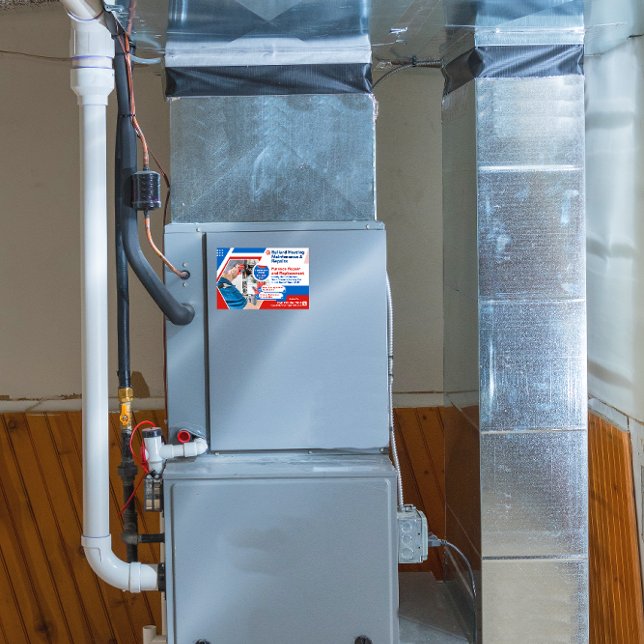 Customize Furnace Heating System Repair Furnace Sticker (This sticker mockup is not to scale. It is a reference image.)