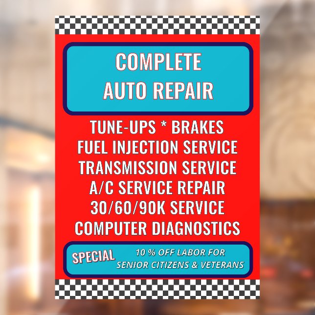 Customize Generic Auto Repair Shop Services Large Window Cling (Sheet 2)